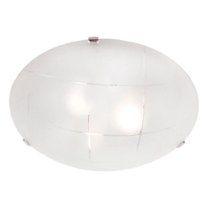 Small Metal Base with Patterned Frosted Glass and Chrome Clips, 300mm diameter, 2x 60W ES