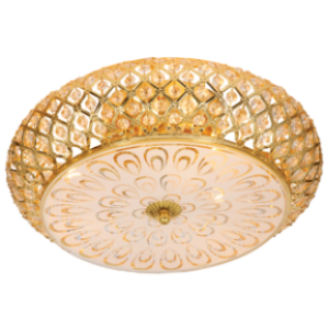 Metal Base with Clear Acrylic Crystals and Patterned Glass Ceiling Fitting, Gold, 4x 60W SES
