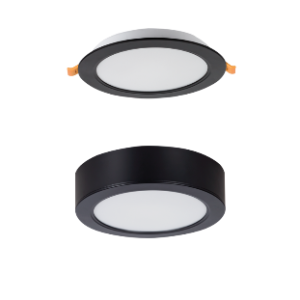 LED Ceiling Fitting, Matt Black, Polycarbonate 2 in 1 Design Surface Mounted or Recessed Fitting, 9W LED (Included)