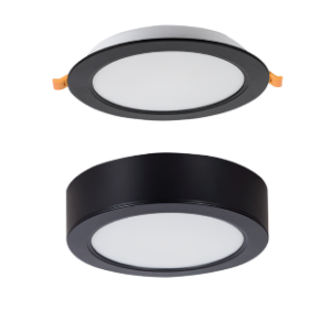 LED Ceiling Fitting, Matt Black, Polycarbonate 2 in 1 Design Surface Mounted or Recessed Fitting, 18W LED (Included)