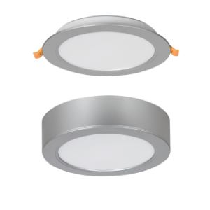 LED Ceiling Fitting, Silver, Polycarbonate 2 in 1 Design Surface Mounted or Recessed Fitting, 18W LED (Included)