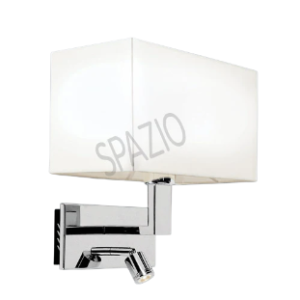Sola Reading lamp with fabric shade and chrome metal base, White, Separate Switches, 60W/ 1W LED