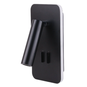 Rectangular Wall Reading Light with Backlighting, USB & USB-C Port, Matt Black, 2W+6W LED