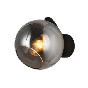 Bubble Glass Wall Light, Black with Smoke Glass, 40W 1xE27
