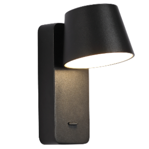 Aluminium, Iron and Acrylic Wall Bracket with Moveable Head, Sand Black, On/Off Switch, 7W LED (Included)