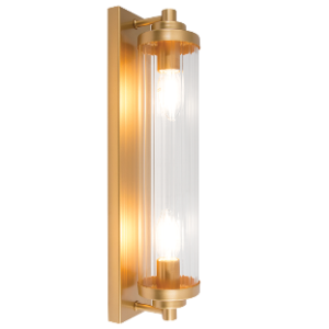 Metal Wall Bracket with Clear Fluted Glass, Gold, 2x 40W SES (E14) (Not Included)