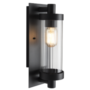 Aluminium Fitting with Fluted Clear Glass, Black, 1 x 60W ES (Not Included)