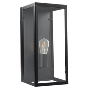 Metal Wall Bracket with Clear Glass, Black, 1x 11W ES