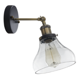 Antique Brass Wall Bracket with Clear Glass and Adjustable Arm, 1x 60W ES (Not Included)