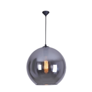 Large Glass Ball Pendant, Black with Smoke Glass