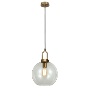 Truffle Pendant, Antique Brass and Clear Glass, 20cm
