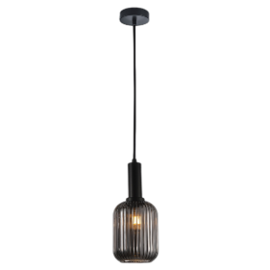 Athina Cut Glass Pendant, Smoke Glass & Matt Black, 40W