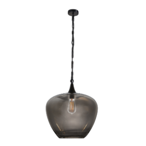 Apple Large Glass Pendant, Black with Smoke Glass, 40W E27