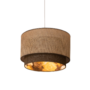 Bora Bora Chalk Double Drum Pendant, brown hessian lined with chalk rose yellow