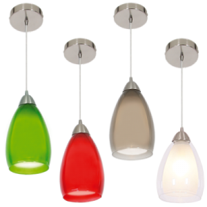 Satin Chrome Pendant with Double Glass, Red with white inner