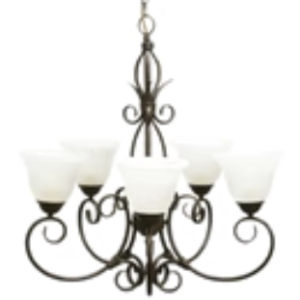 Old GD Metal Chandelier with Alabaster Glass