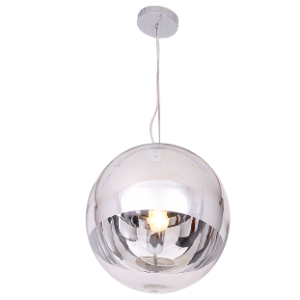 Chrome Pendant, Polished Chrome and Glass, Width: 400mm, Height: 400mm, Cord: 800mm, Ceiling Cup: 120mm