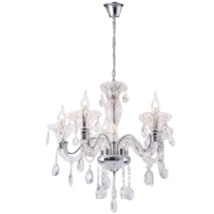 Polished Chrome Chandelier with Crystals, 5 lights