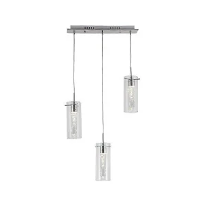 Polished Chrome LED Pendant with Clear Glass and Crystals, 3 lights