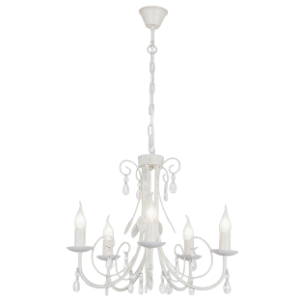 Metal Chandelier with Clear Acrylic Crystals, Fossil White, 5x 60W SES