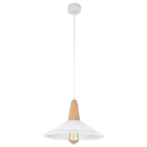 Metal and Wood Pendant with White Metal Shade, 1x 60W ES