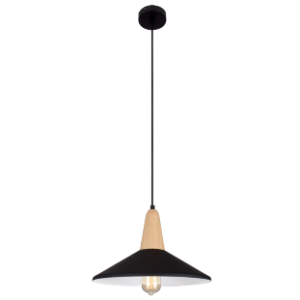 Metal and Wood Pendant with Black Metal Shade, 1x 60W ES