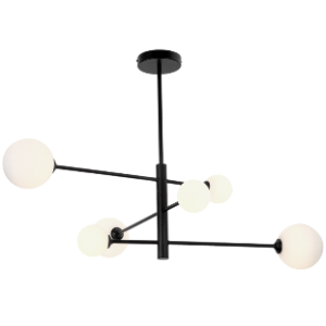 Metal and Opal Glass Chandelier, Black, 6x 5W G9 LED (Not Included)