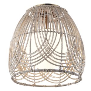 Metal Ceiling Fitting with Natural Rattan and White Glass, 1x 40W (11W) ES