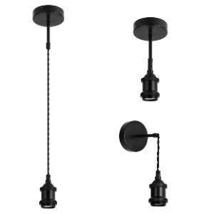 Metal Cord Pendant that can be used as either a Ceiling Fitting, Pendant or Wall Fitting, Black, 1x 60W (11W) ES