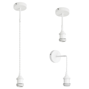 Metal Cord Pendant that can be used as either a Ceiling Fitting, Pendant or Wall Fitting, White, 1x 60W (11W) ES
