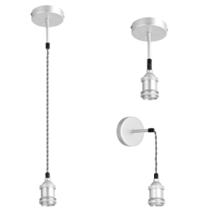 Metal Cord Pendant that can be used as either a Ceiling Fitting, Pendant or Wall Fitting, Satin Chrome, 1x 60W (11W) ES