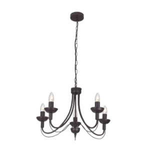 Metal, Resin and Wrought Iron Chandelier, Black, 5x 60W SES