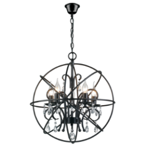 Metal Pendant with Crystals, Black, 5x 60W SES