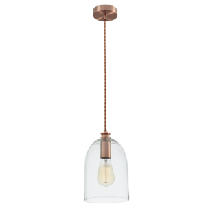 Metal Cord Pendant, Red Bronze with Clear Glass, 1x 40W ES (Not included)