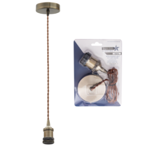 Antique Bronze Cord Pendant, Blister Pack, 1x 60W ES