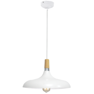 Metal and Wood Pendant, White, 1x 40W ES