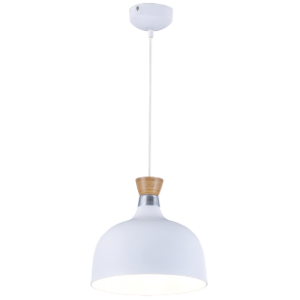 Metal and Wood Pendant, White, 1x 60W ES