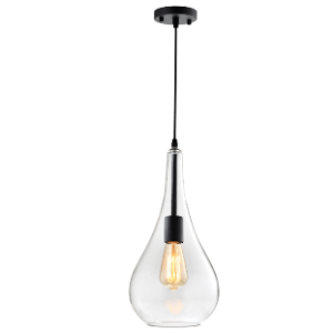 Black Metal Pendant with Clear Glass, 1x 60W/11W ES?(Not Included)