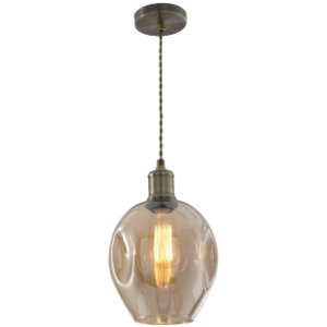 Antique Brass Pendant with Amber Glass, 1x 60W ES