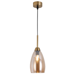 Gold Metal with Amber Glass Pendant, 1x 40W SES