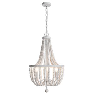 Metal and Wood Bead Chandelier, White Washed, 3x 40W SES (11W)