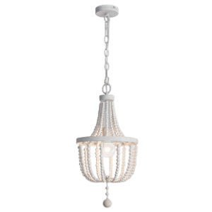 Metal and Wood Bead Chandelier, White Washed, 1x 60W ES (11W)