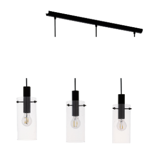 Steel Montefino Pendant 3L, Black/Glass