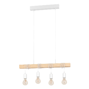 Steel and Wood Townshend 4LT Pendant, White/Wood