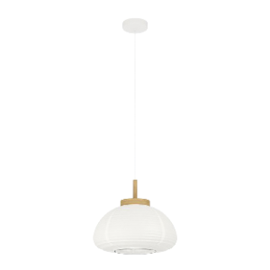 Steel and Wood Summerhill 1LT Pendant, White/Brown