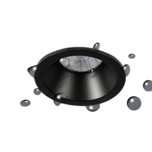 Splashproof Downlight fitting with aluminium body and glass diffuser, Black, 7.5W