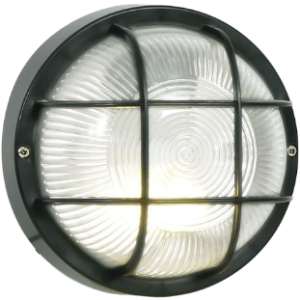 PVC Bulkhead with Clear Glass, Round with Grid, Black, 1x 40W ES (11W ES CFL)