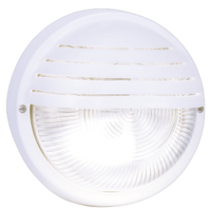 PVC Bulkhead with Clear Glass, Round with Grid, White, 1x 40W ES (11W ES CFL)