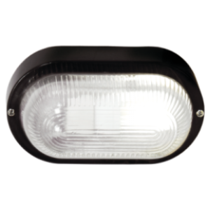 PVC Bulkhead with Clear Glass, Oval, Black, 1x 40W ES (11W ES CFL)