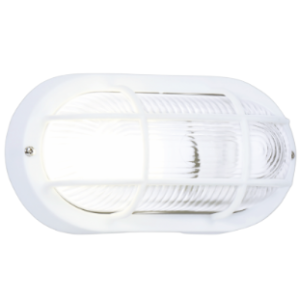 PVC Bulkhead with Clear Glass, Oval with Grid, White, 1x 40W ES (11W ES CFL)